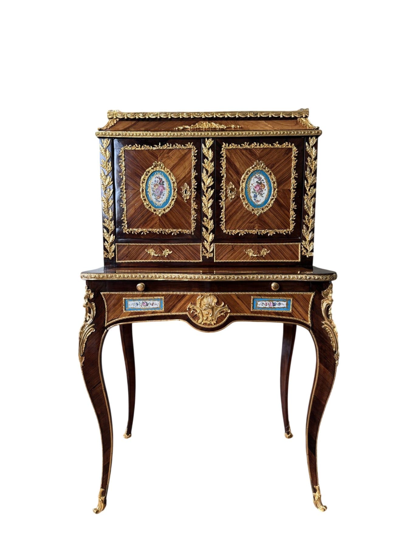 Bonheur du jour en marqueterie et porcelaine de Sèvres
