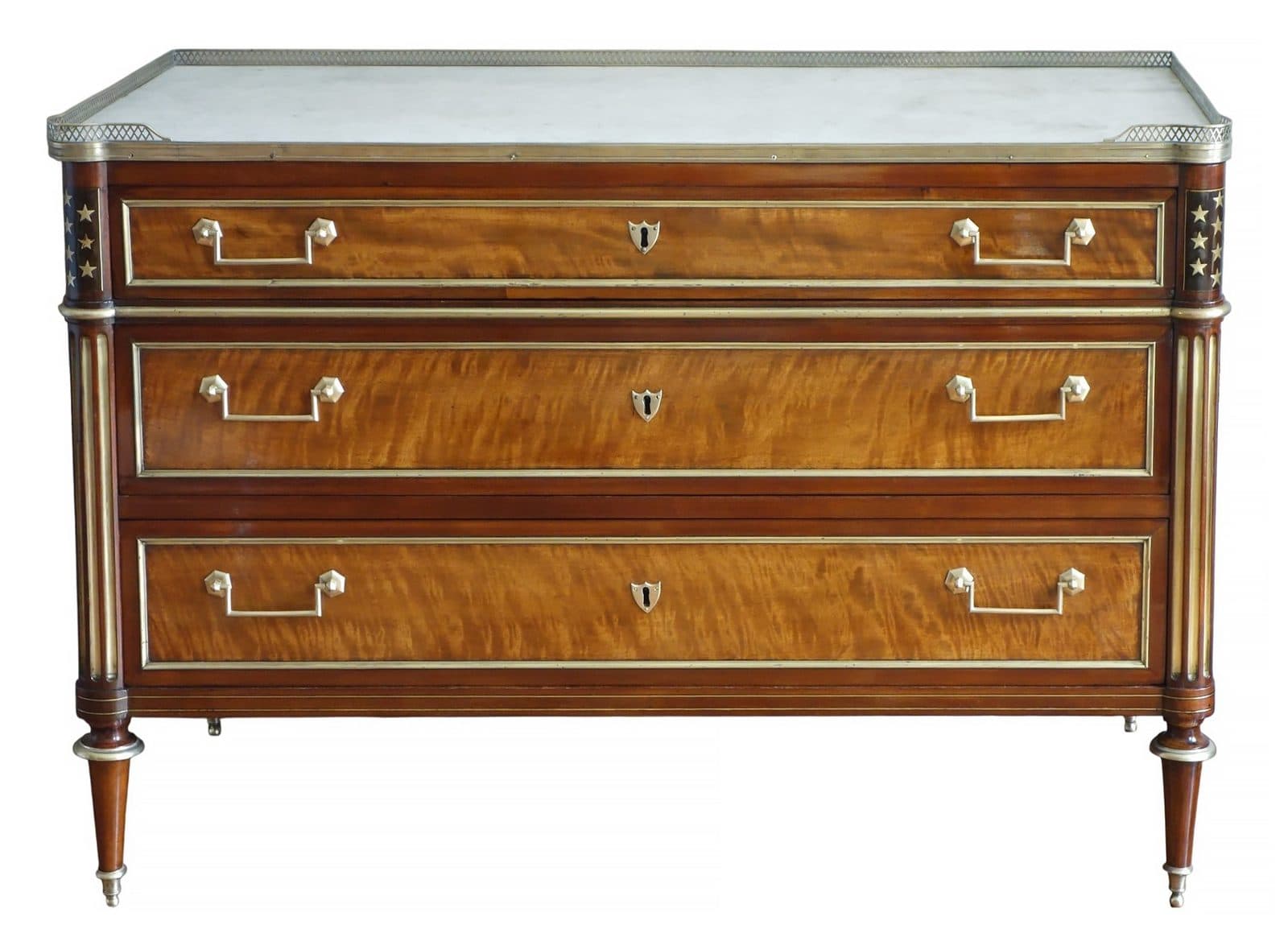 Commode d'époque Directoire en plaquage d'acajou et citronnier