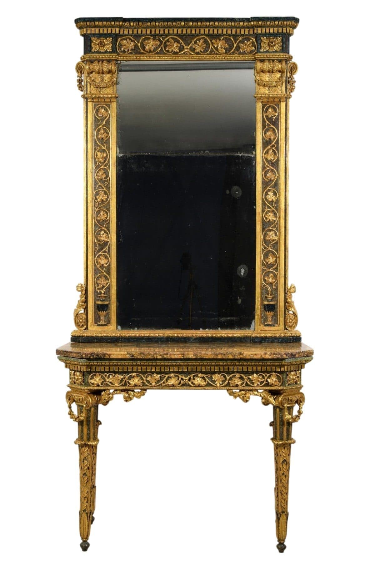 Console et miroir néoclassiques en bois sculpté, laqué et doré, Italie, fin du XVIIIe siècle