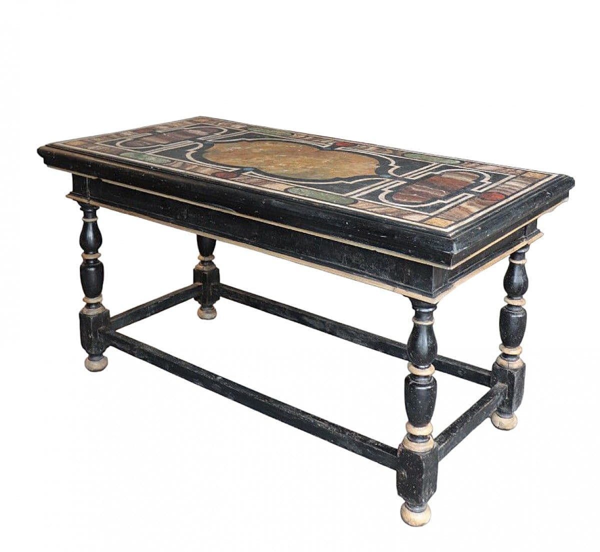 Table console laquée avec marbres, XVIIIe siècle