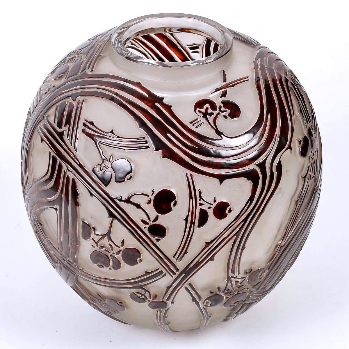 René Lalique Vase « Baies » en verre blanc émaillé brun — vue 3