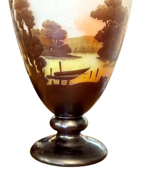 Émile Gallé Grand vase « Paysage lacustre aux barques » — vue 7