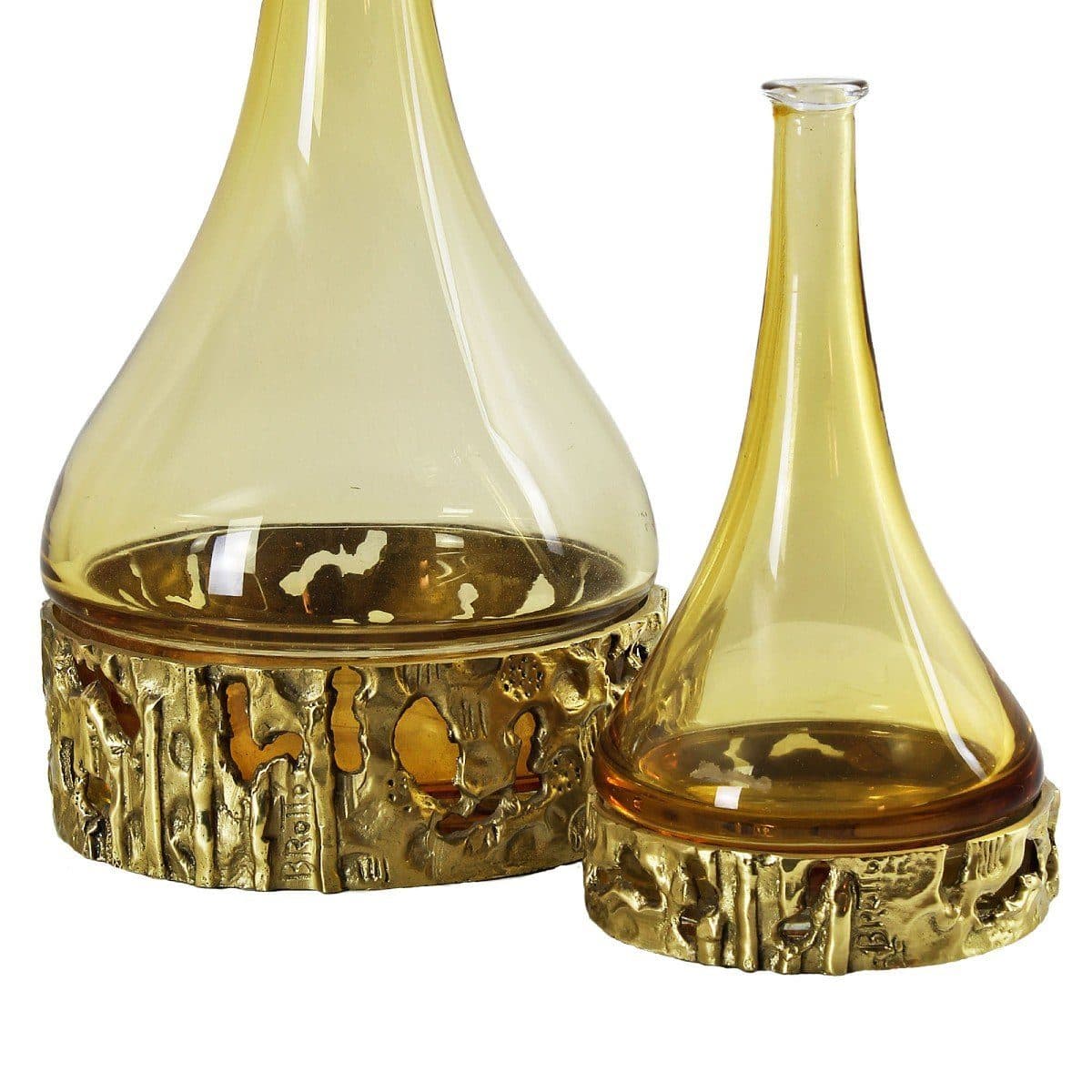 Murano Série de trois bouteilles en verre jaune et bronze — vue 5