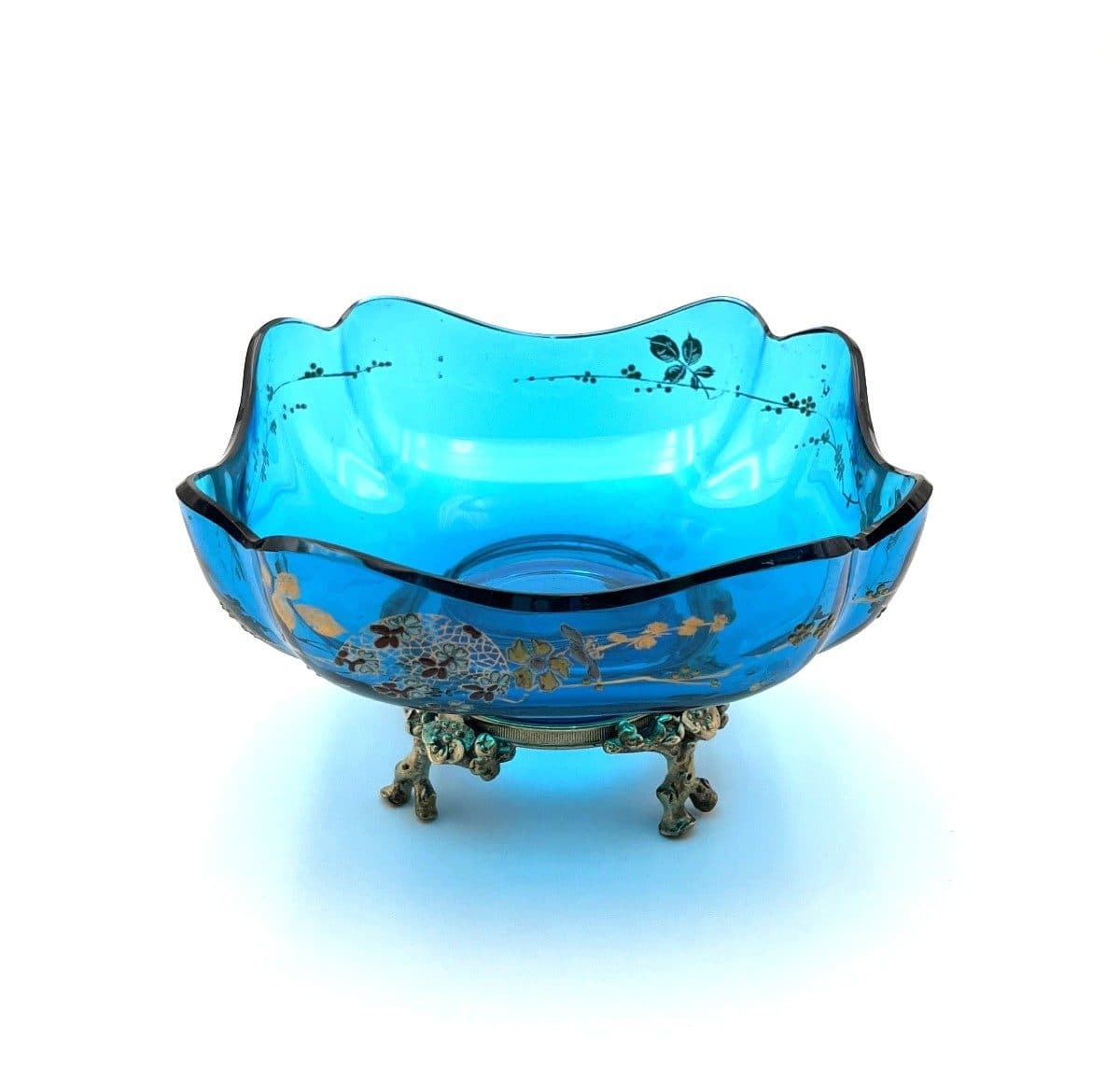 Baccarat Coupe en cristal bleu émaillé et bronze — vue 2