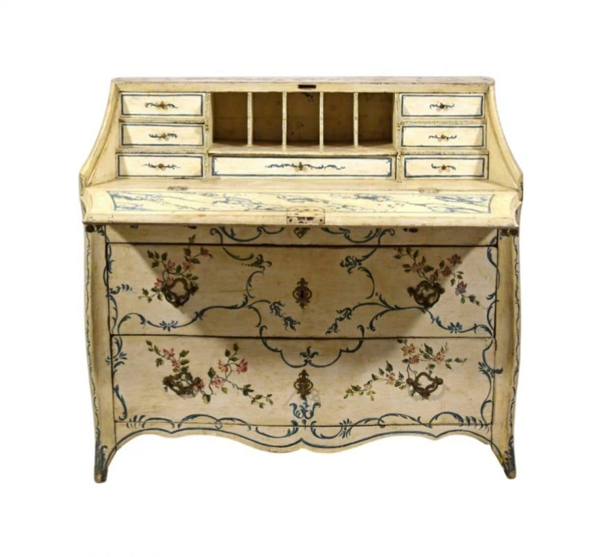 Commode scribanne Rococo en bois laqué, Italie, milieu du XVIIIe siècle