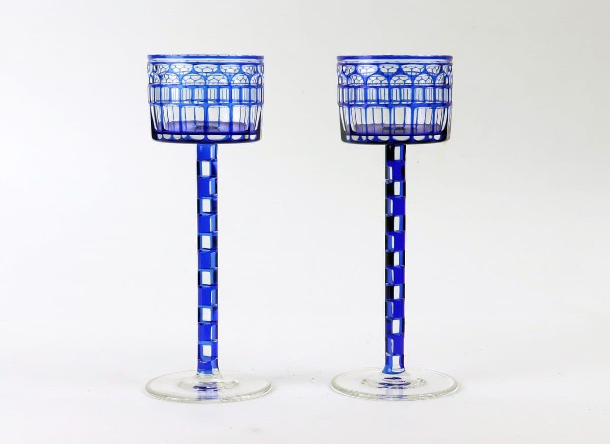 Otto Prutscher Paire de verres en cristal bleu cobalt