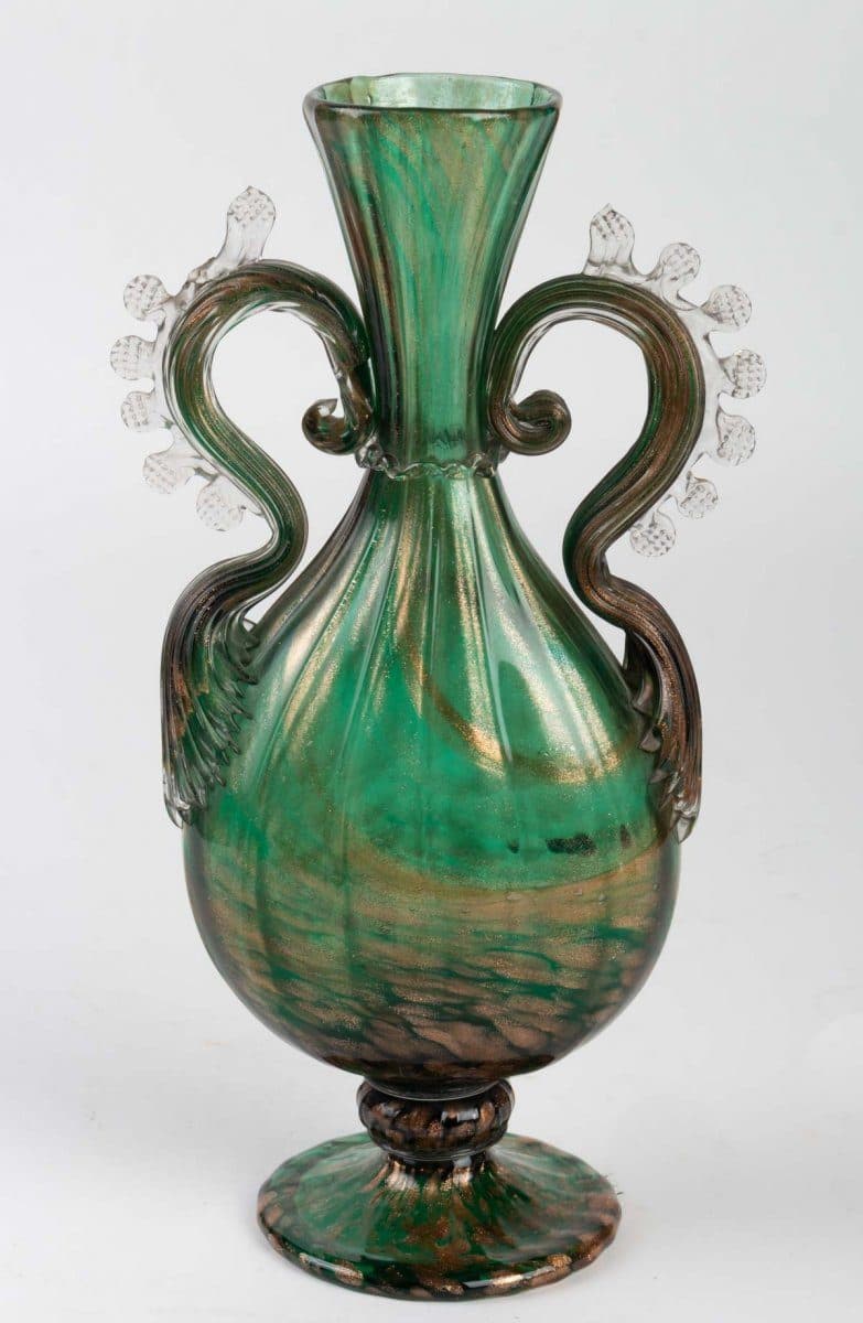 Salviati Vase vénitien vert émeraude et aventurine