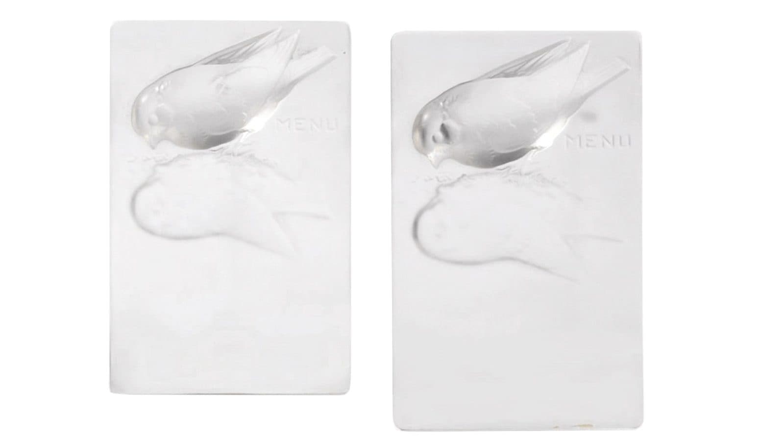 Lalique, paire de menus « Moineau »