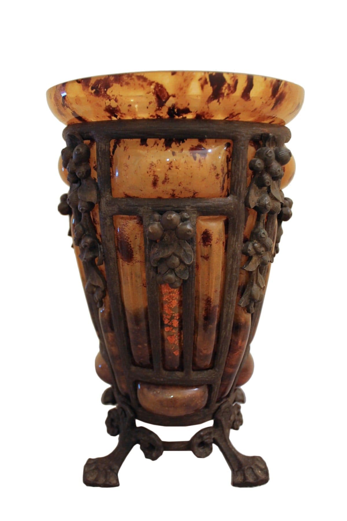 Daum Nancy, vase Art Nouveau à monture en fer forgé